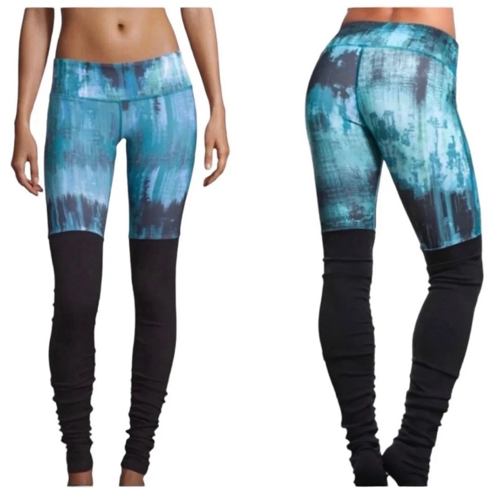 Alo yoga women high waist teal abstract pattern black goddness ribbed legging M